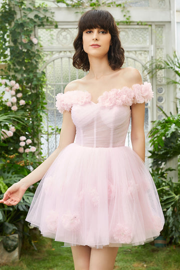 Rosa Fuera del Hombro Corsé Vestido de Cóctel